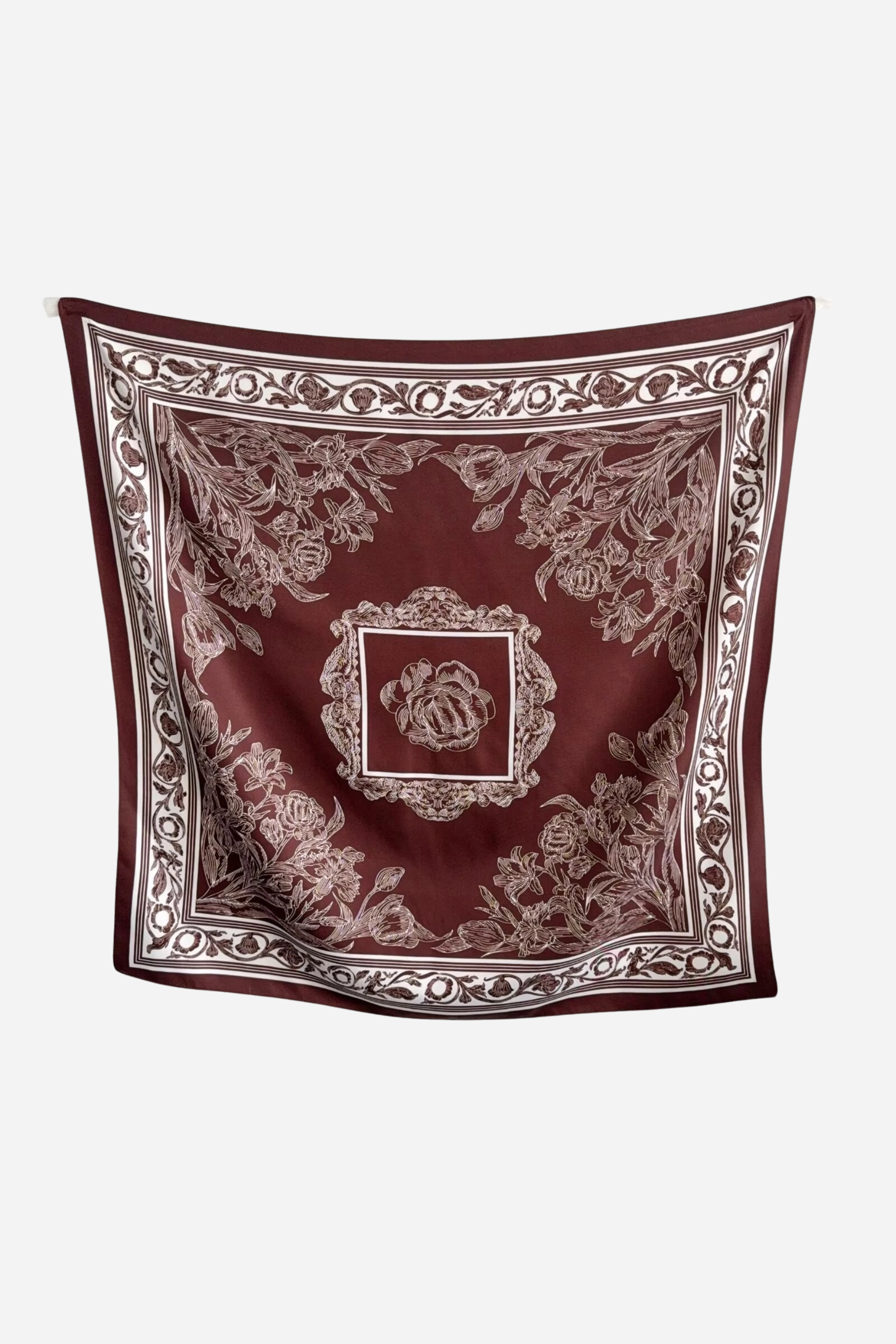 Floral Print Twill Silk Square Scarf - Wine