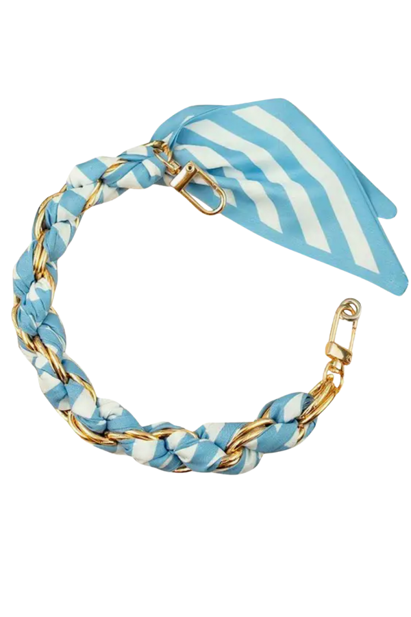 Gold Phone Chain - Blue & White Stripe Scarf
