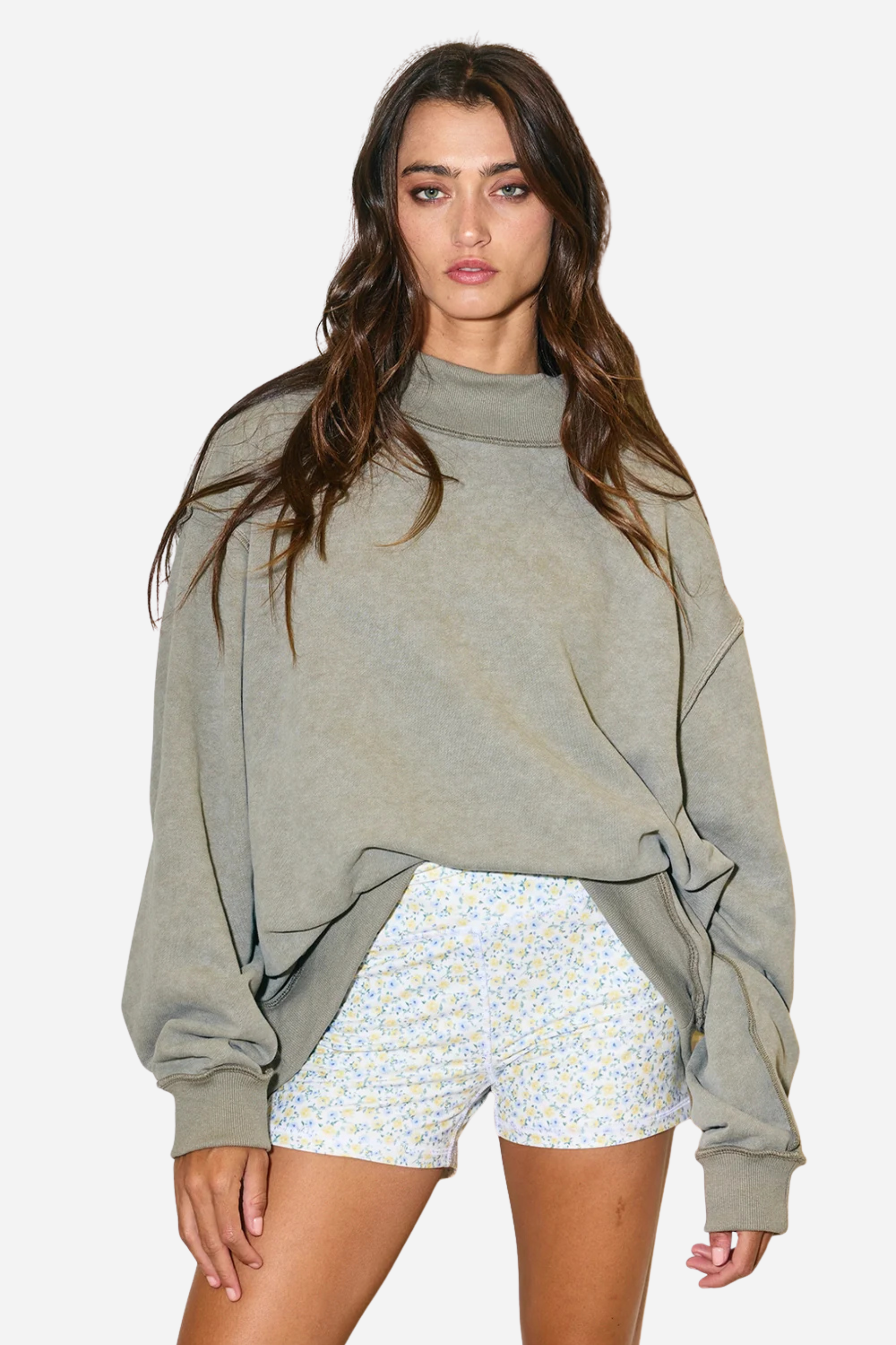 Vintage Washed Mock Neck Sweatshirt - Olive