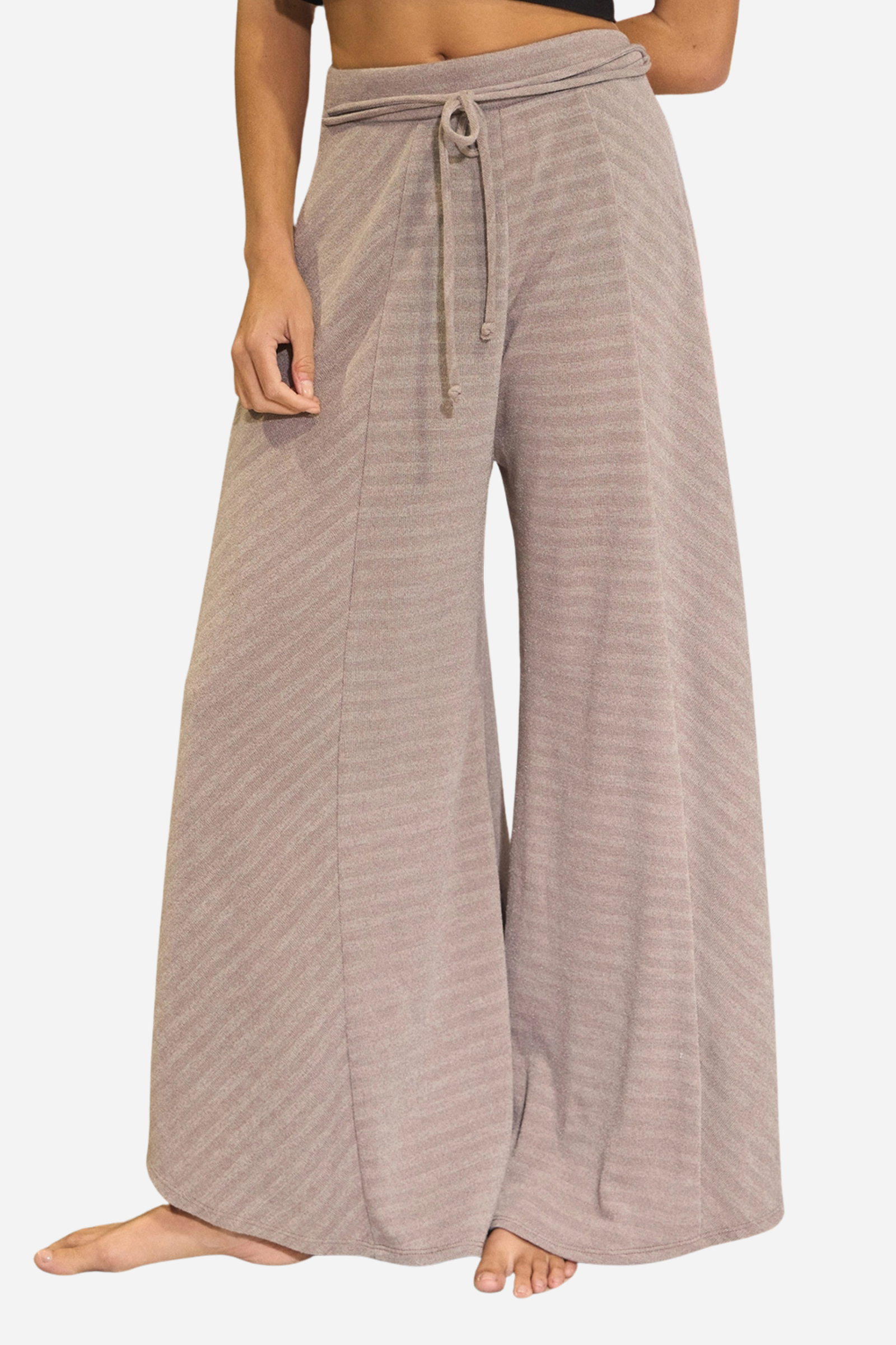 Spaghetti Tie Wide Leg Pants - Taupe