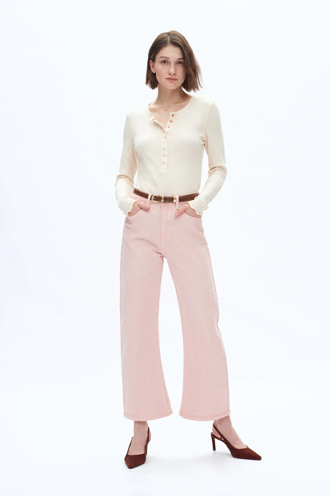 Mid Rise Barrel Jeans - Pearl Pink