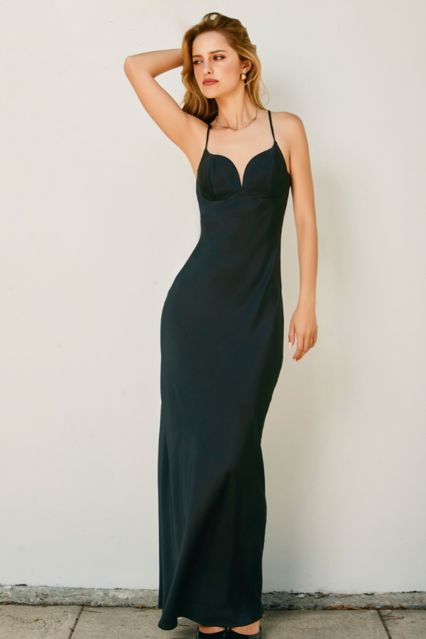 Going Out Satin Maxi Dress - Black