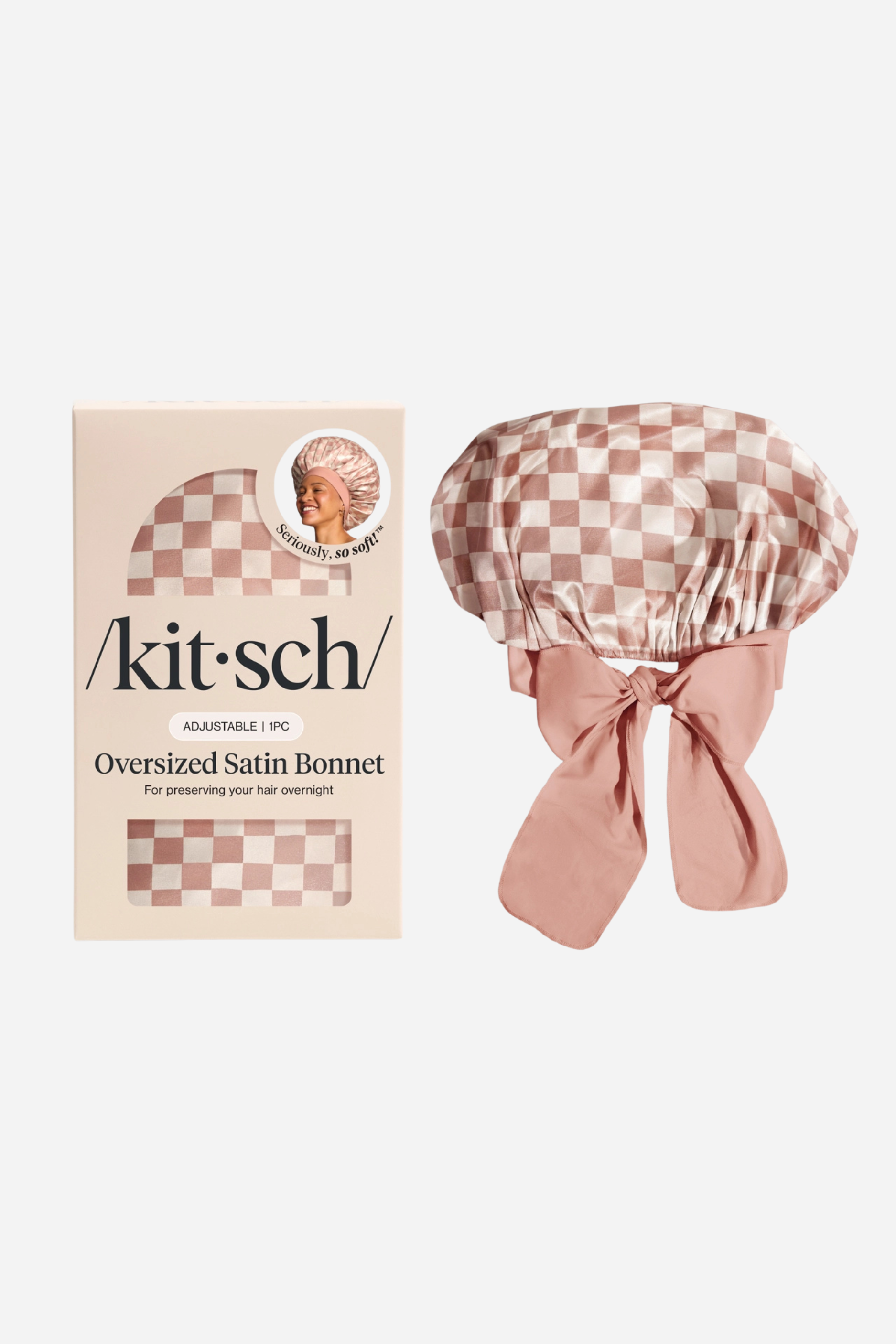 KITSCH Adjustable Oversized Satin Bonnet - Terracotta Checker