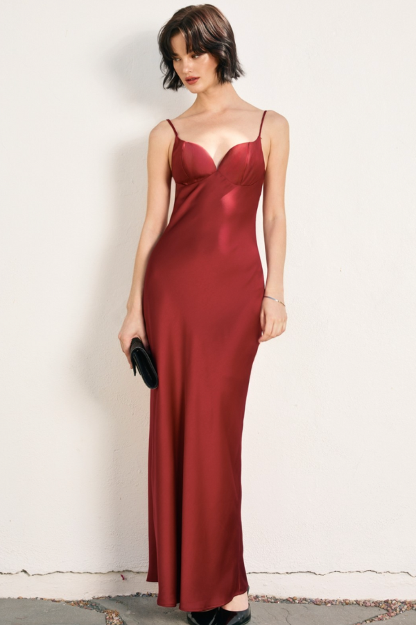 Going Out Satin Maxi Dress - Oxblood