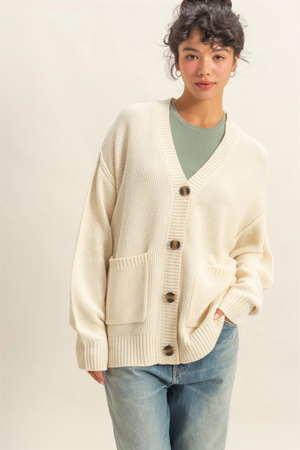 Button-Front Oversized Cardigan - Cream