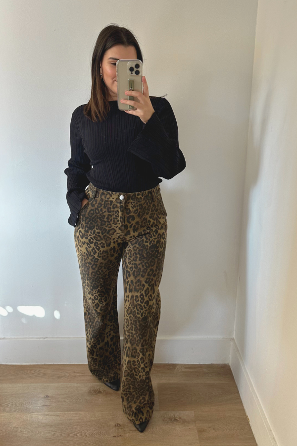 Leopard Print Denim Pants