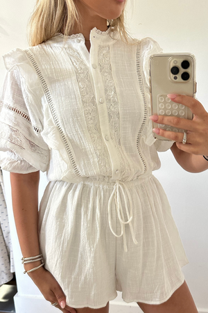 Ethereal Lace Ruffle Romper - White