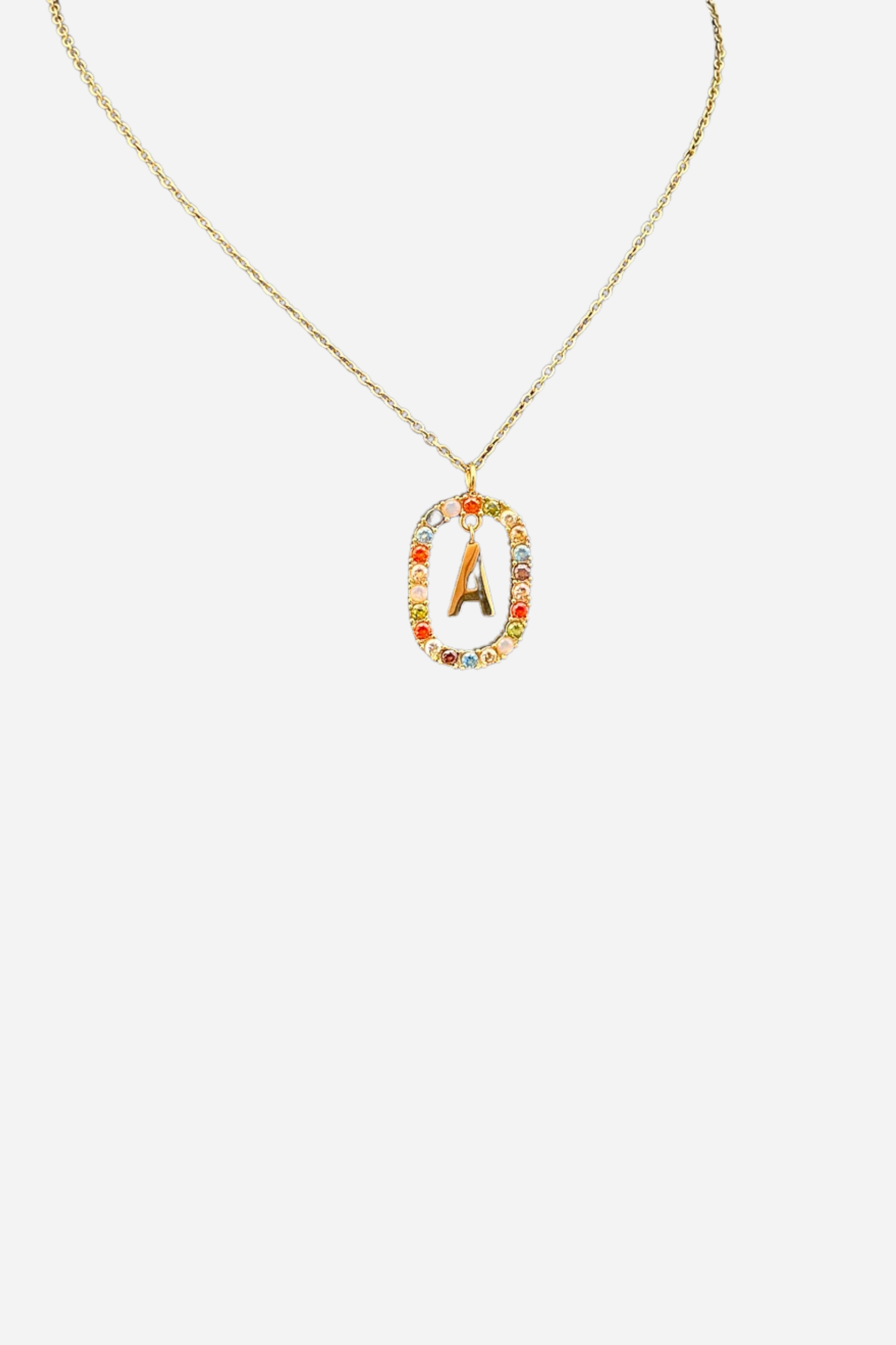 18K Rainbow Diamond Initial Necklace