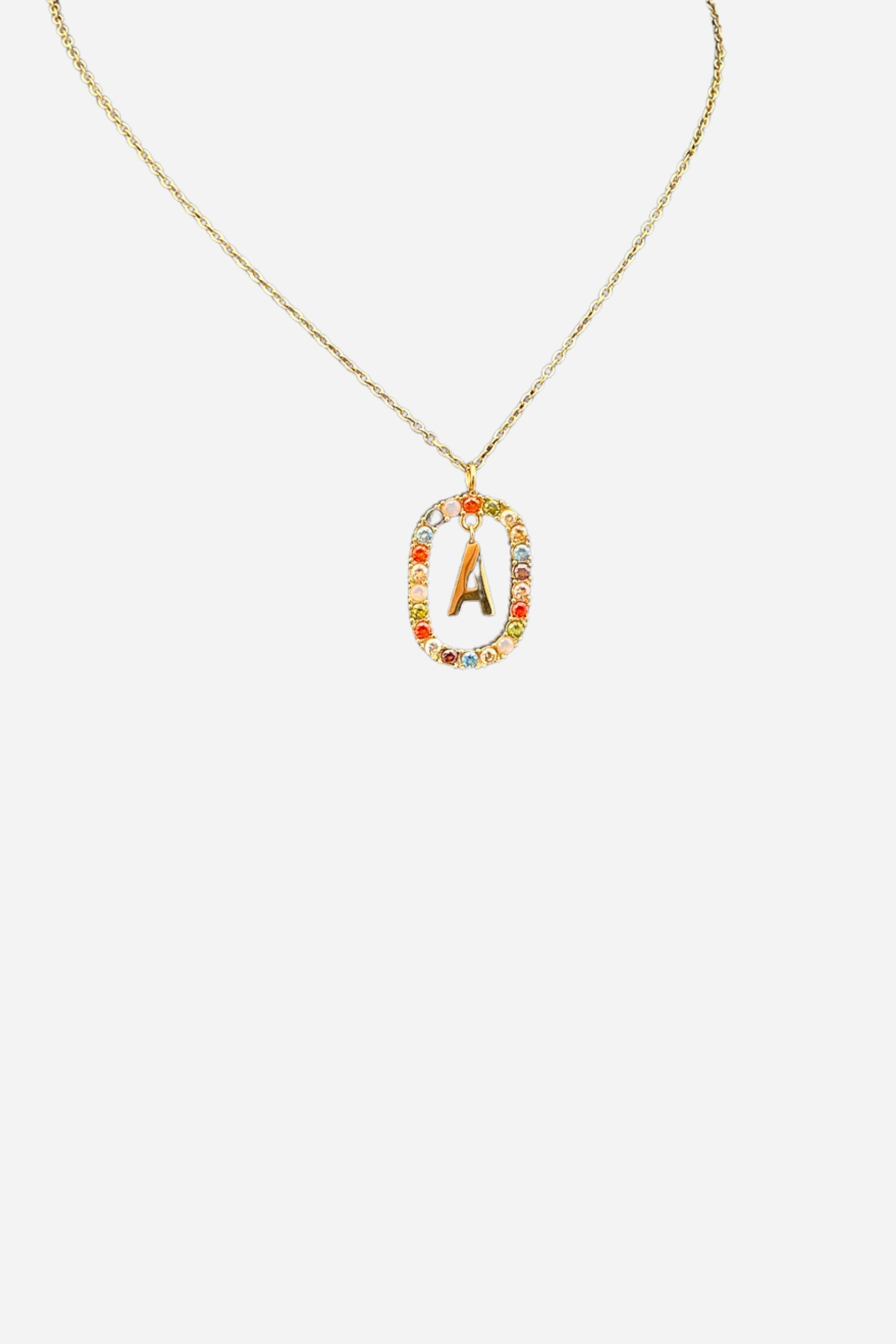 18K Rainbow Diamond Initial Necklace