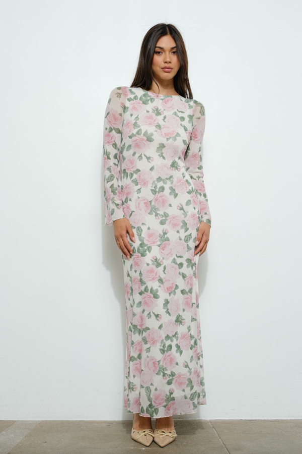 Floral Print Bell Sleeve Maxi Dress