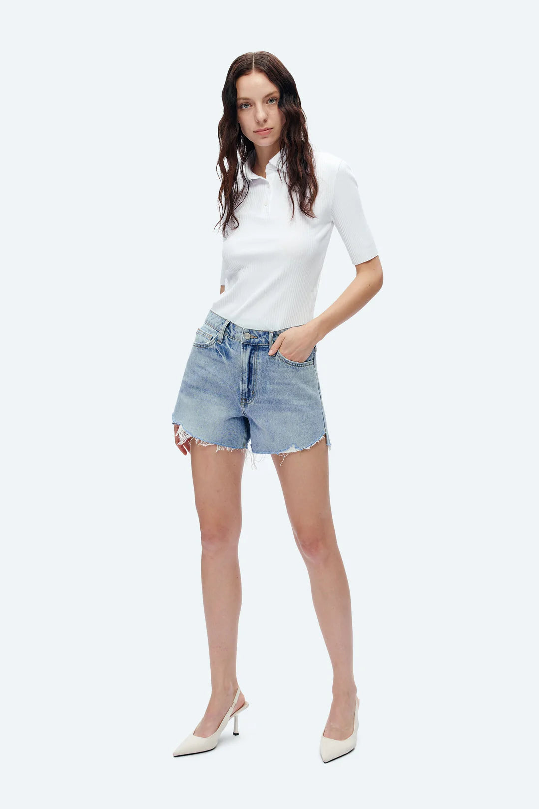 Kelly High Rise Denim Shorts - Baby Blue