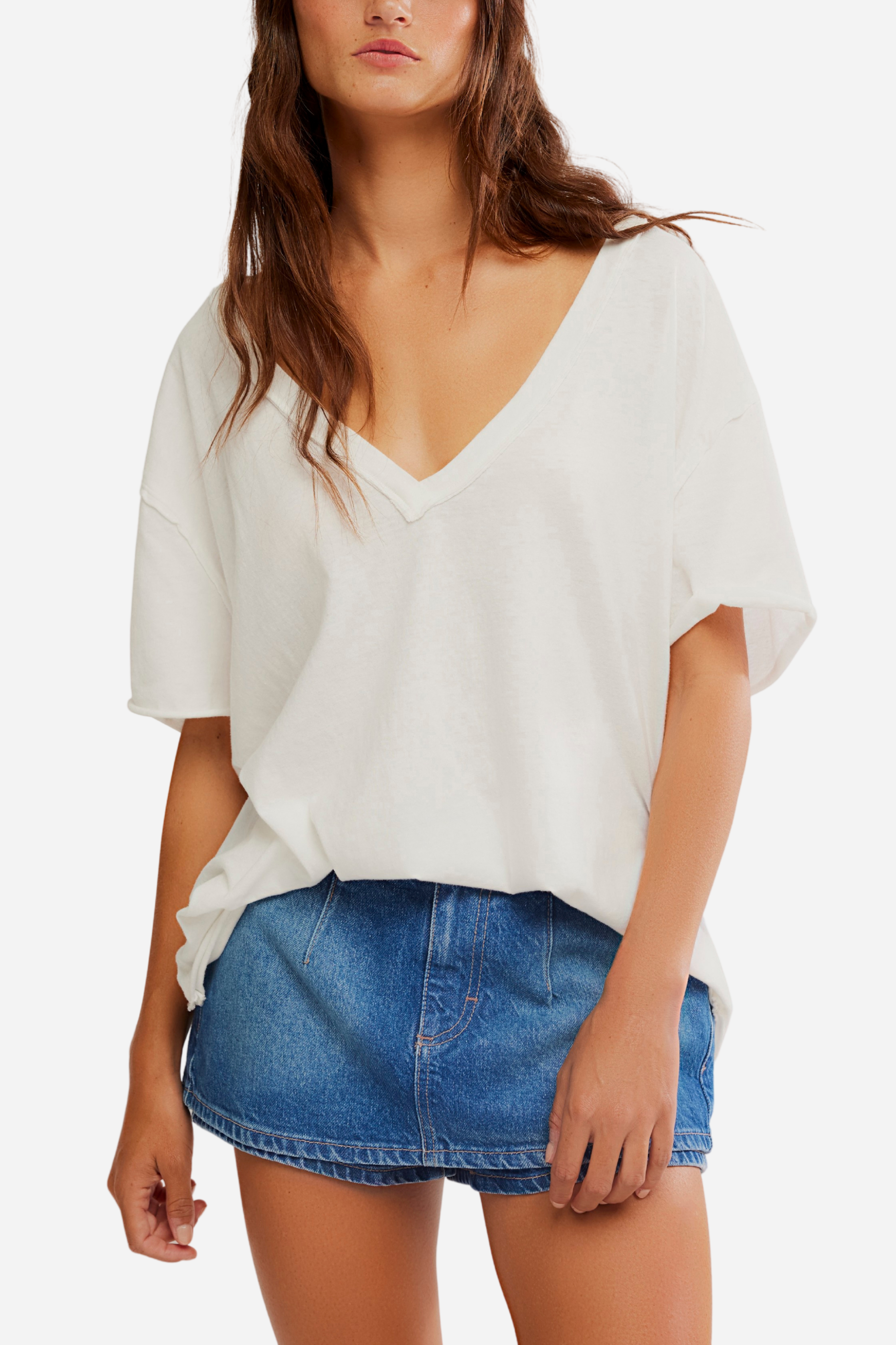 Free People Nina V Neck Tee - Ivory