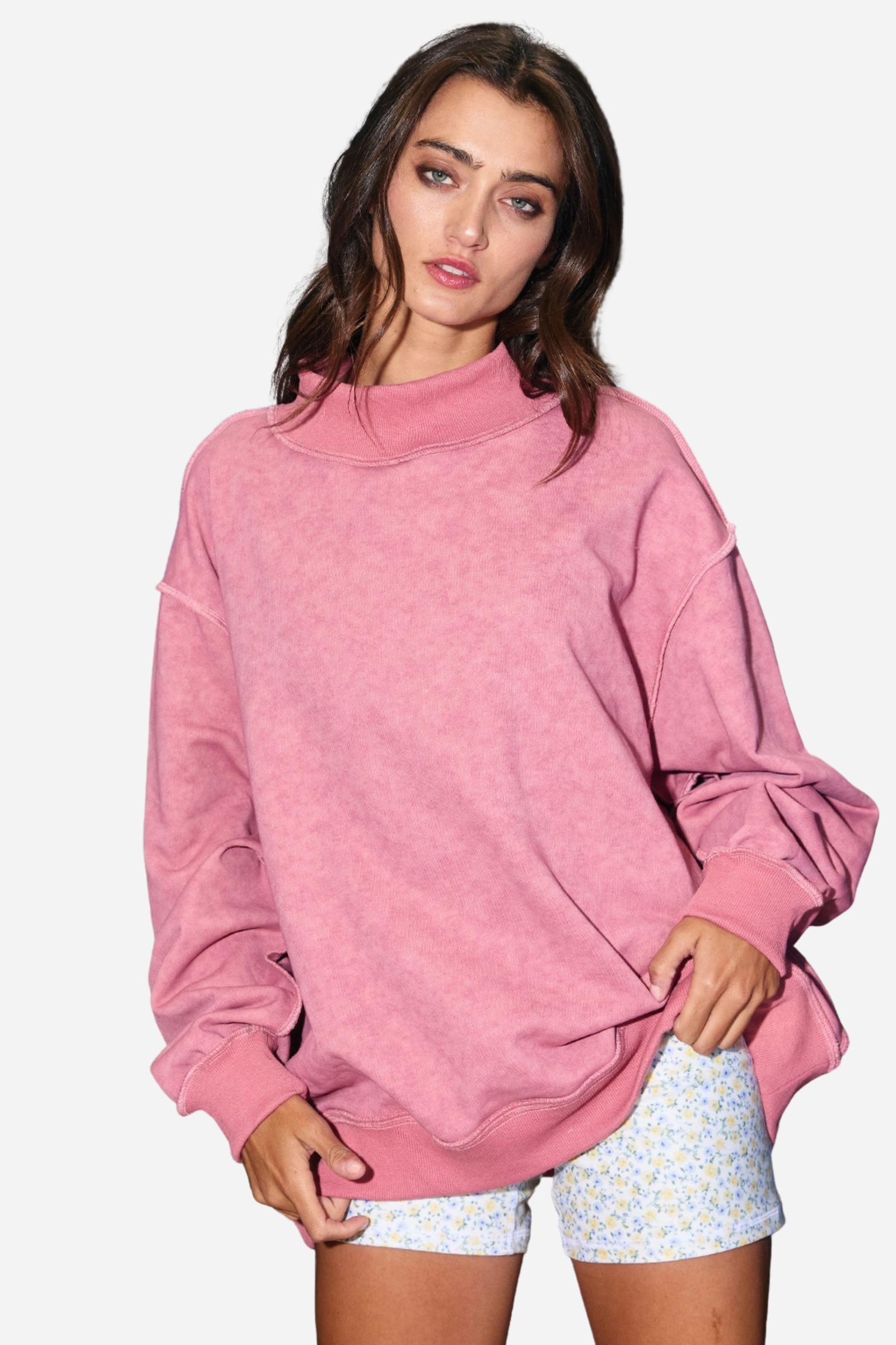 Vintage Washed Mock Neck Sweatshirt - Mauve