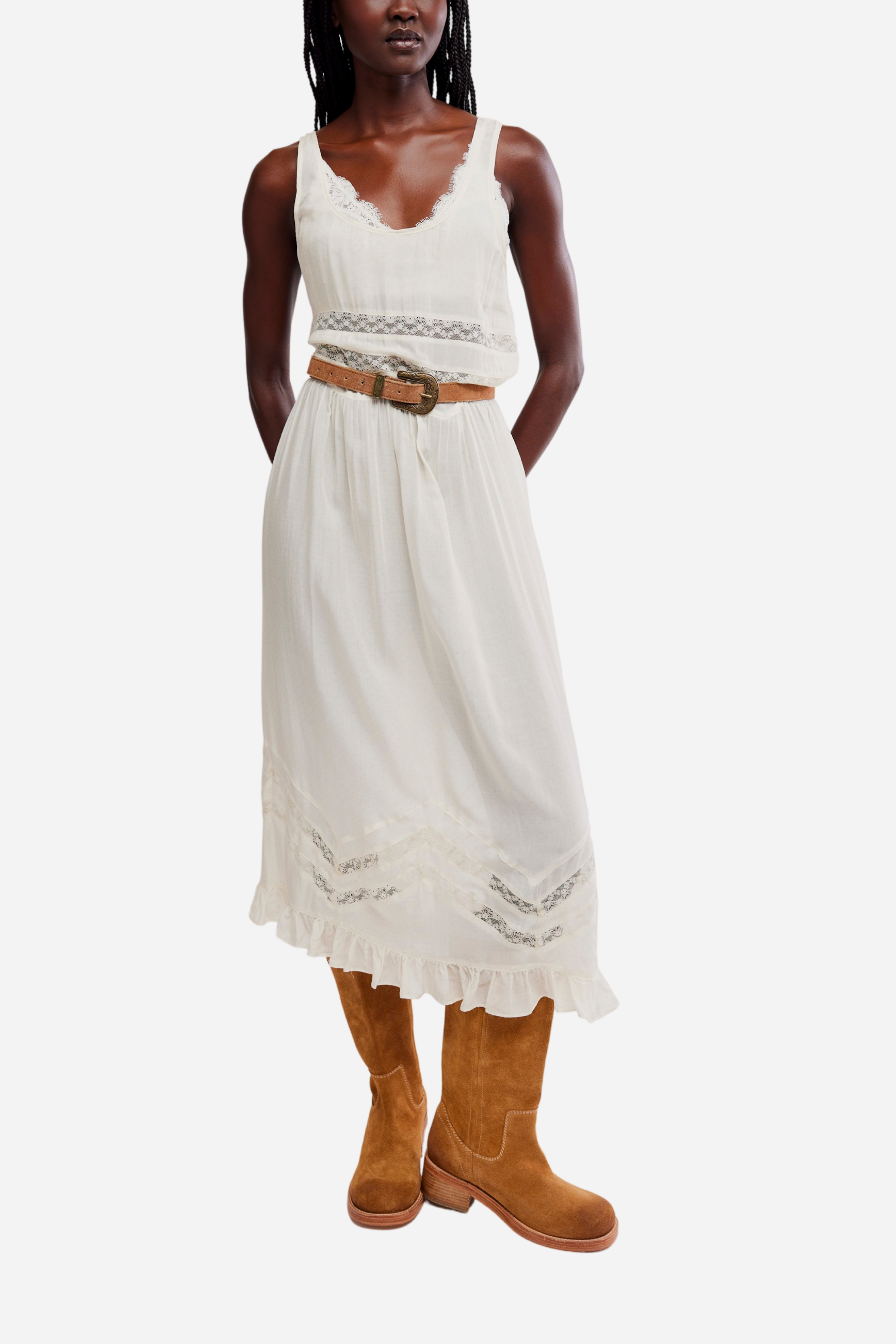 Free People Voile And Lace Midi Dress - Ivory Combo