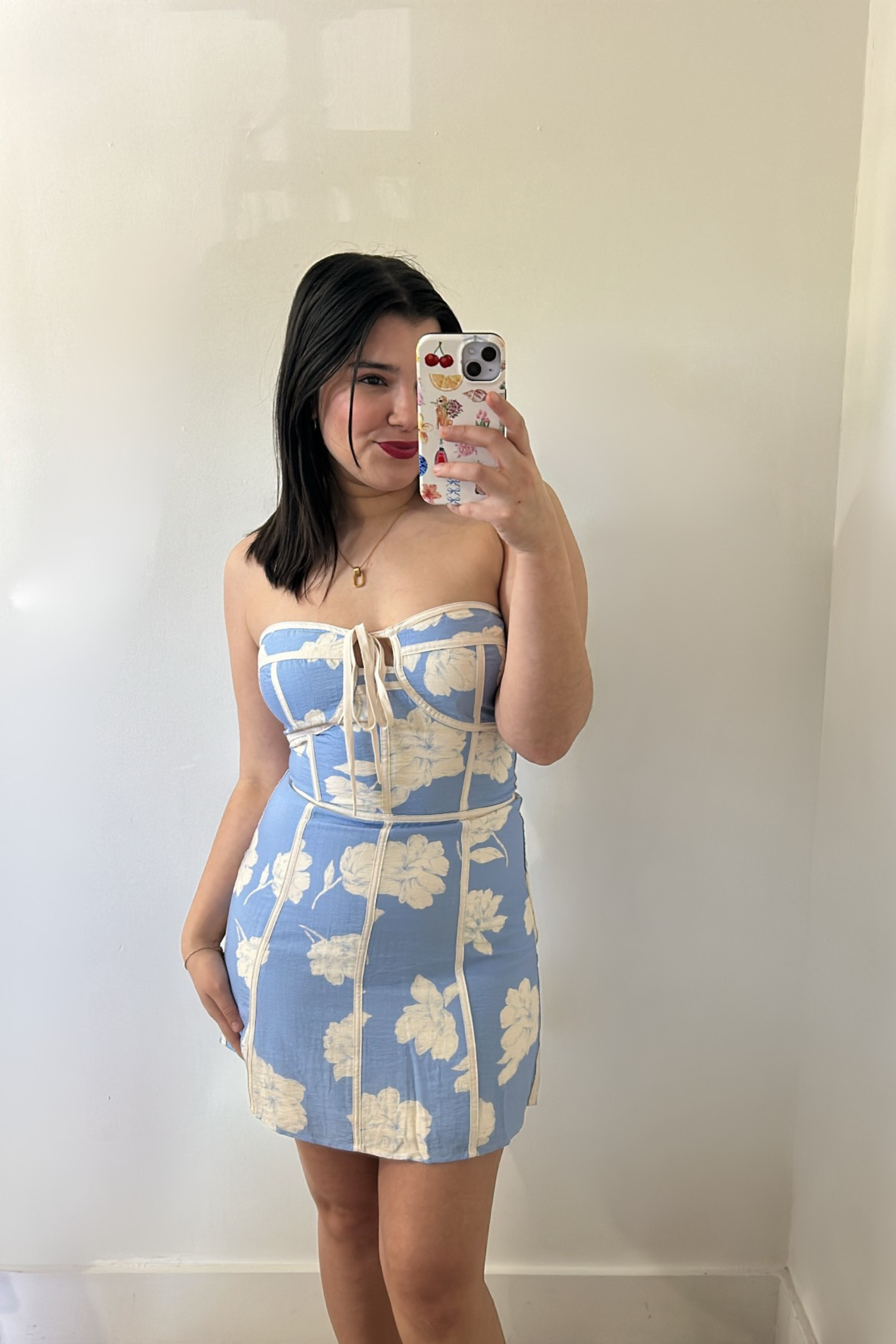 Strapless Floral Mini Dress - Blue