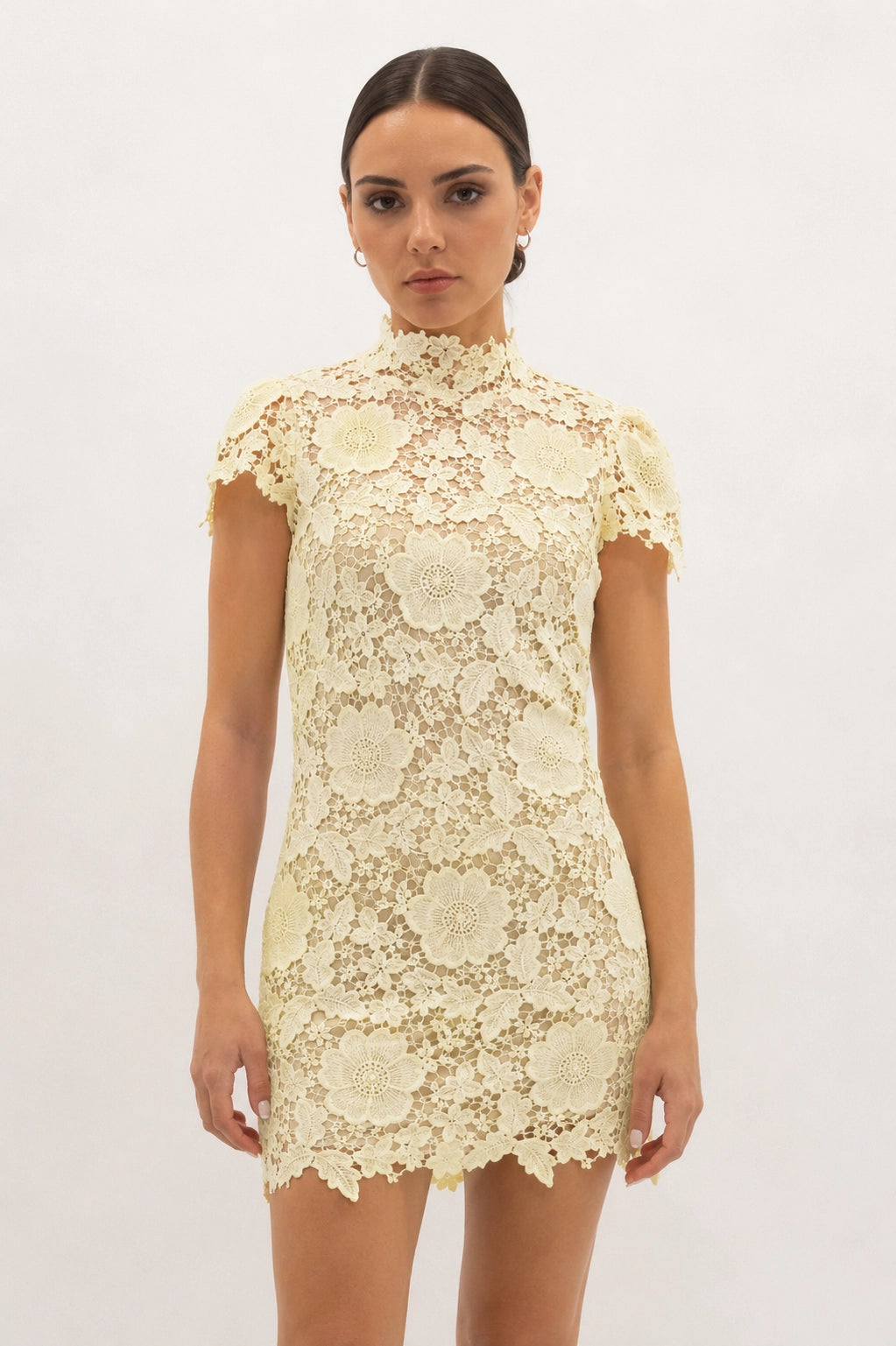 Cap Sleeve Lace Mini Dress - Yellow