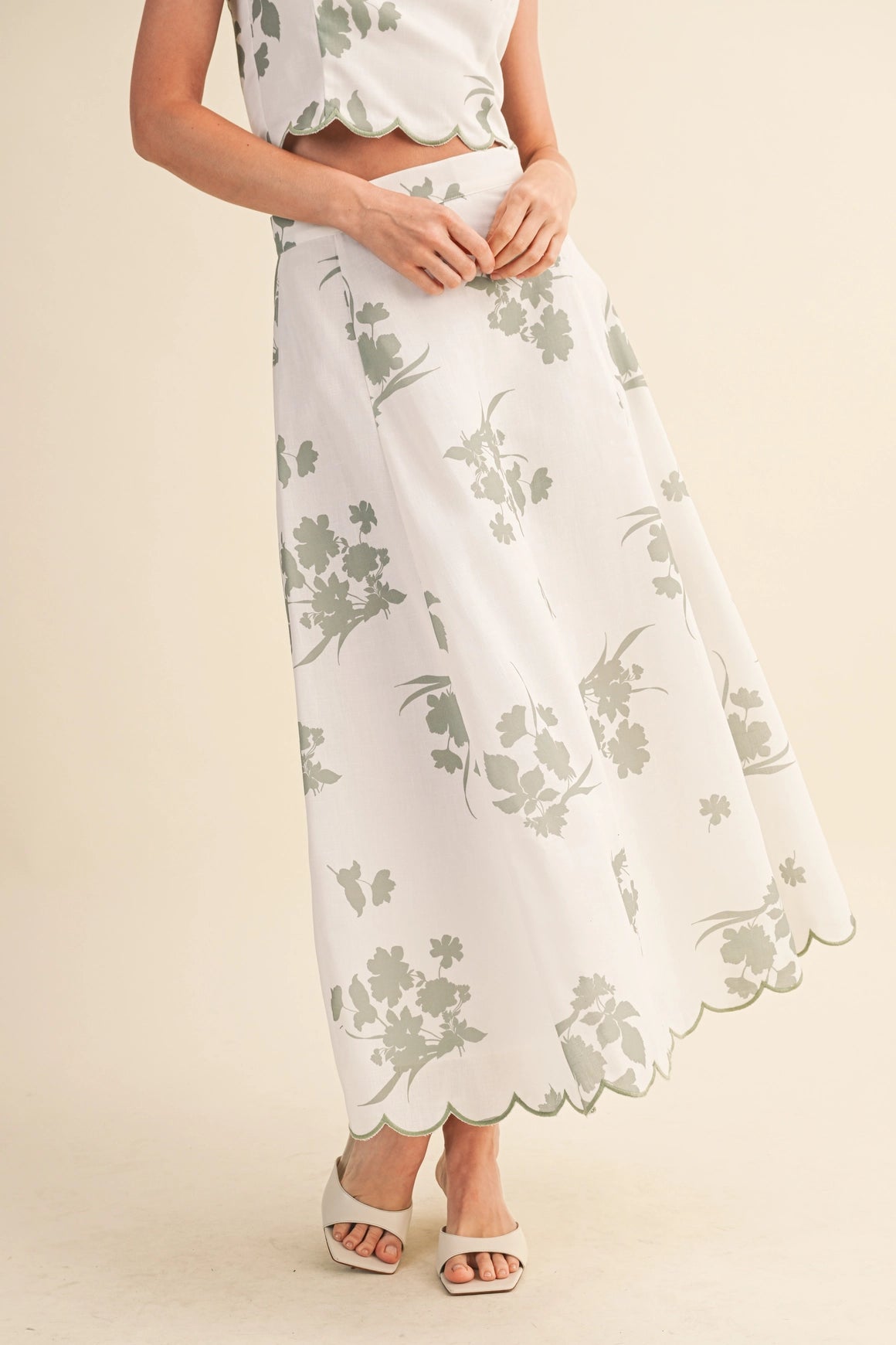 Scalloped Skirt Set - Floral Sage