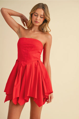Structured Pleated Mini Dress - Red