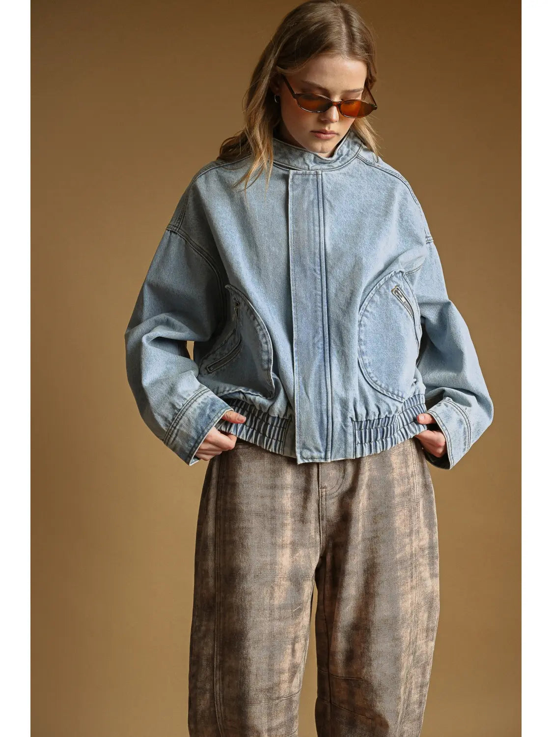 Washed Denim Bomber Jacket