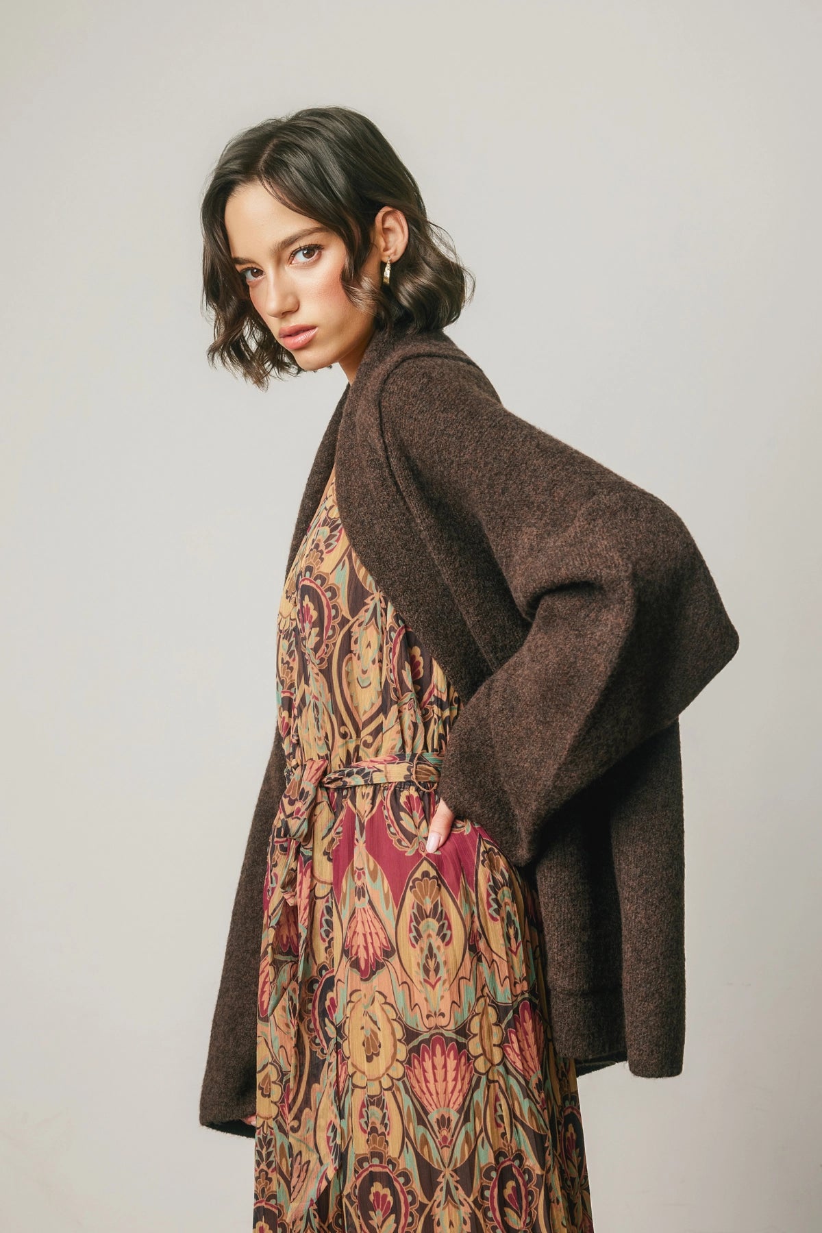 Relaxed Shawl Cardigan - Deep Brown
