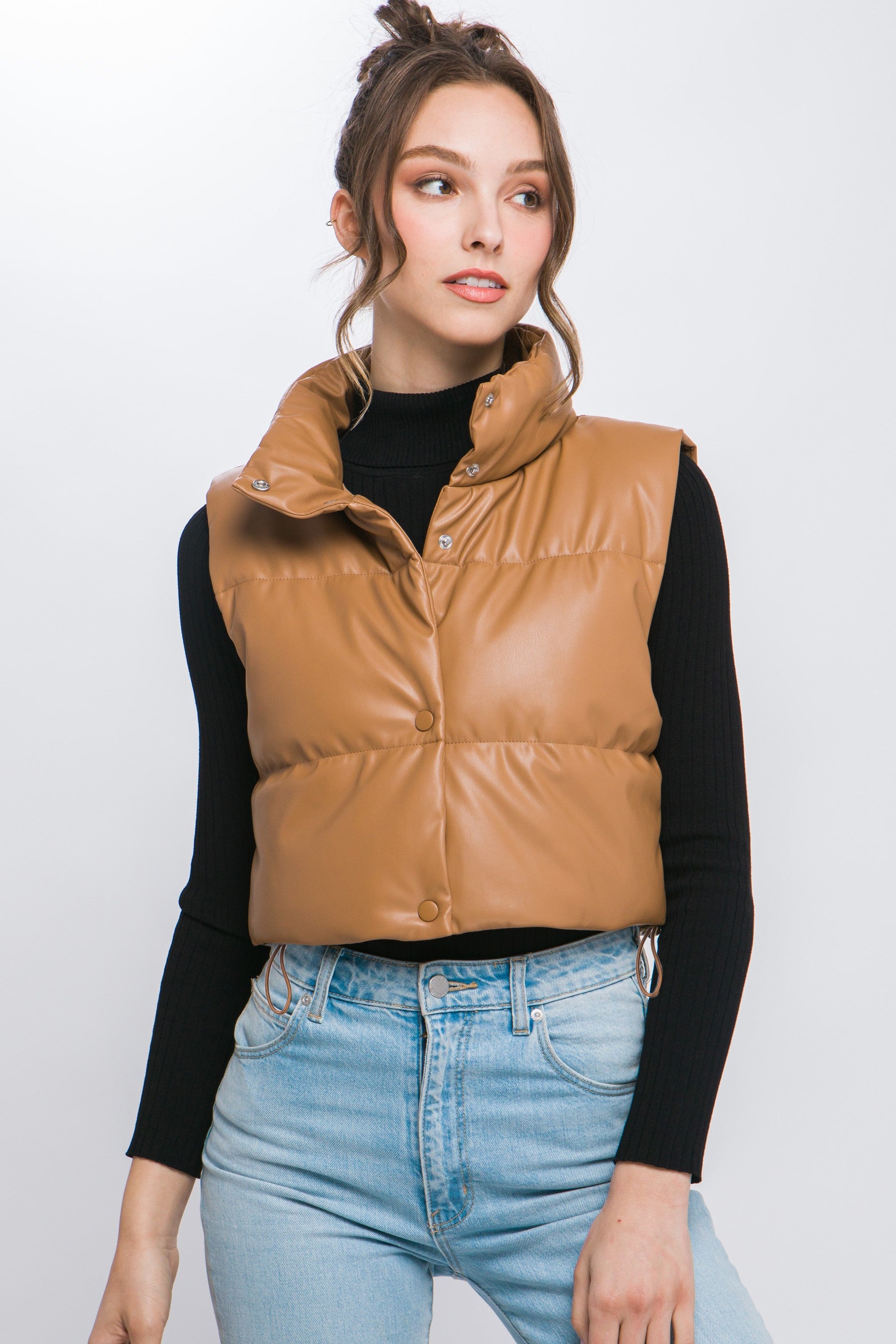 Susie Faux Leather Puffy Vest