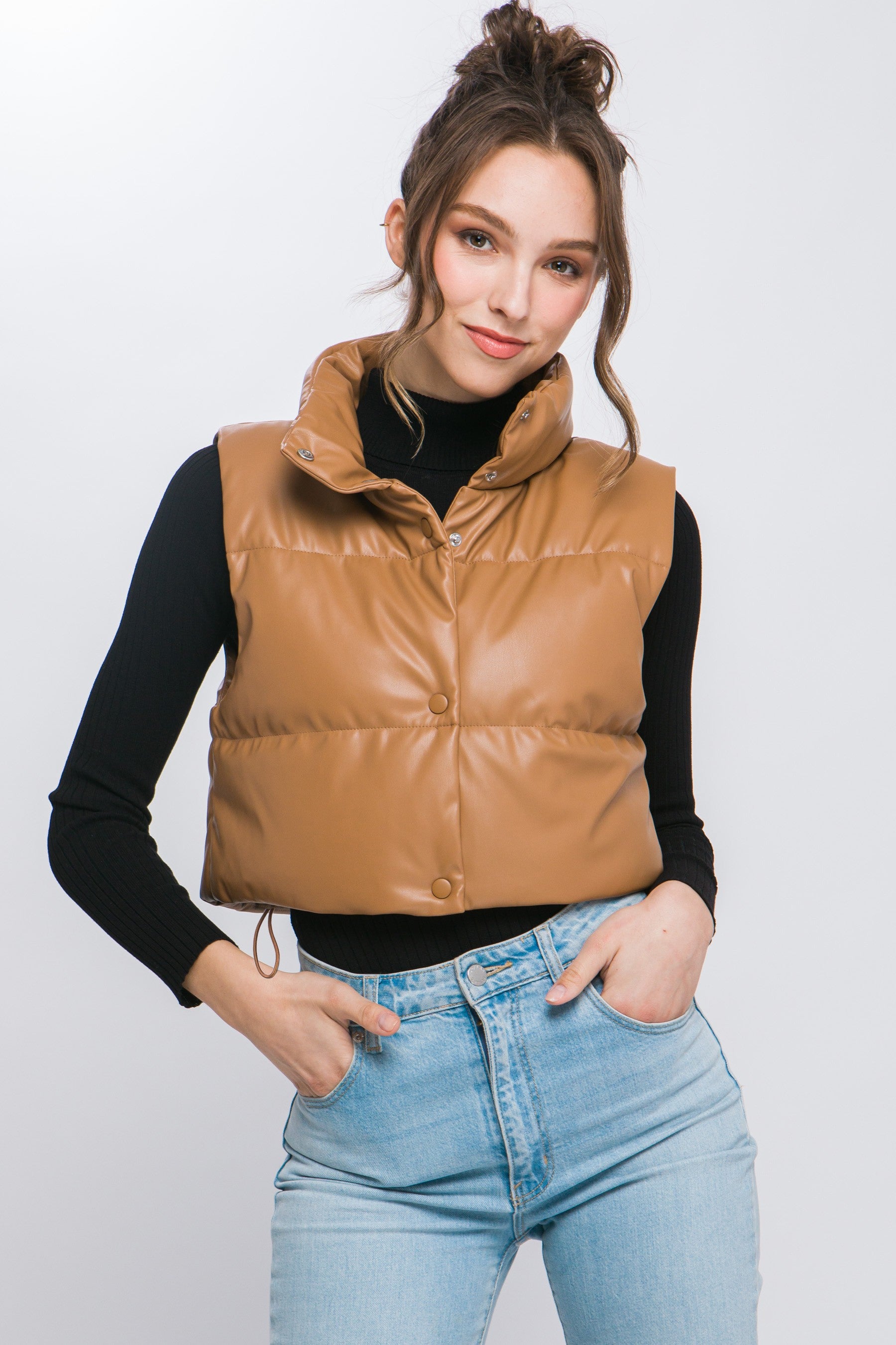 Susie Faux Leather Puffy Vest