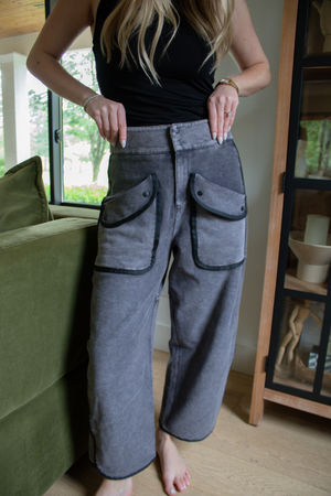 Vintage Washed Barrel Pants - Black