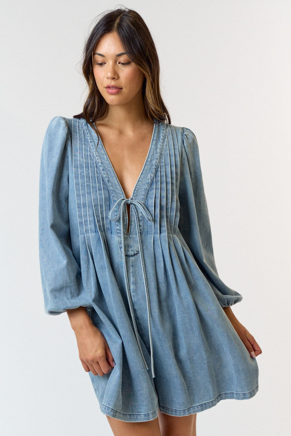 Pleated Denim Romper