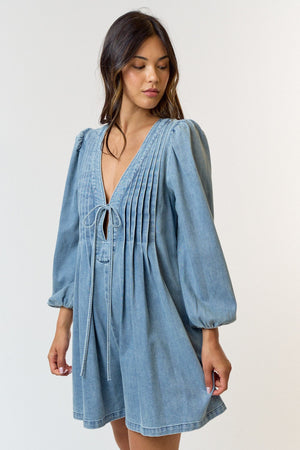 Pleated Denim Romper