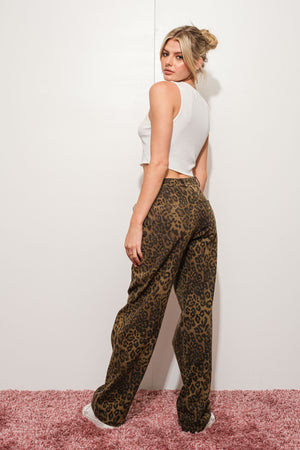 Leopard Print Denim Pants