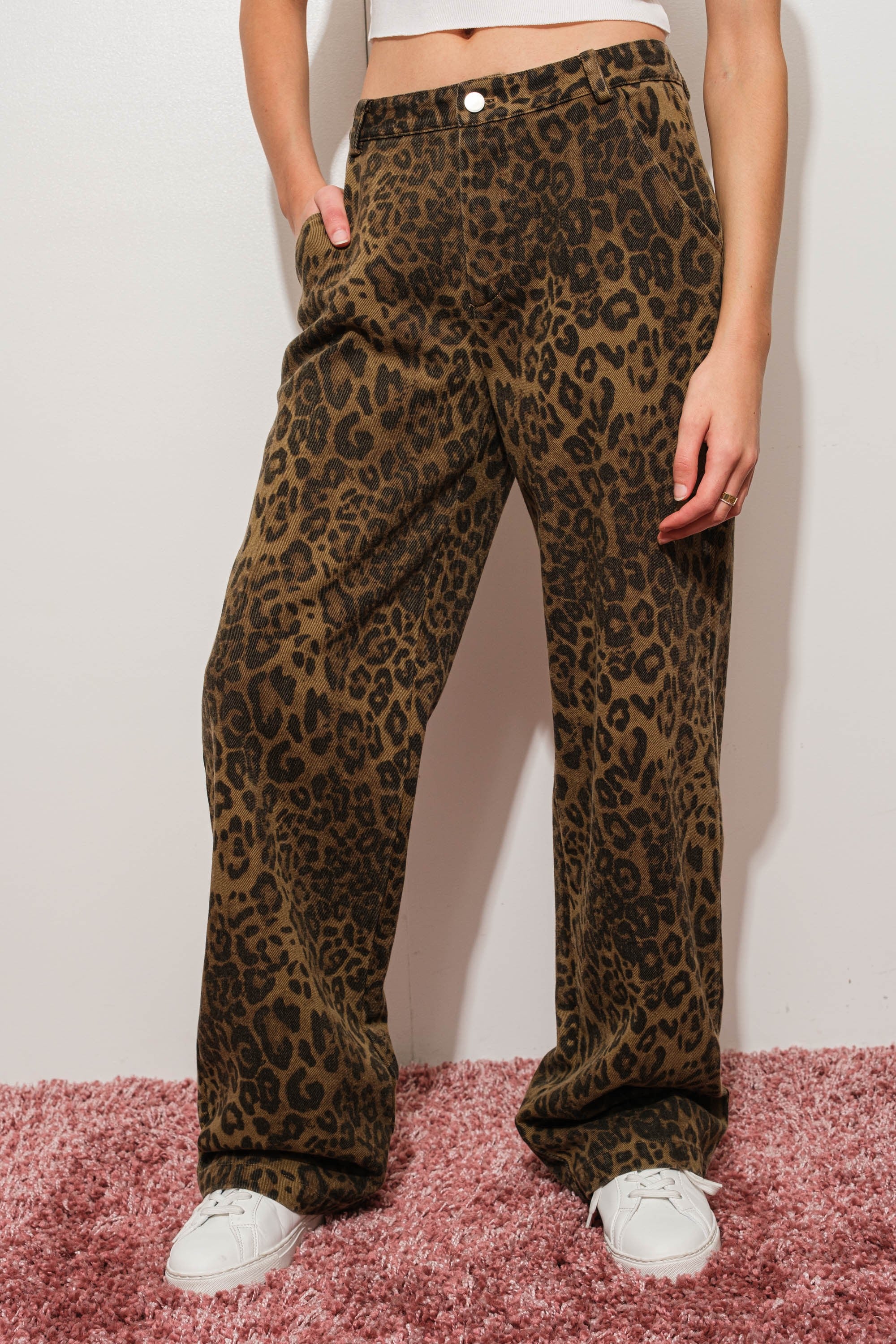 Leopard Print Denim Pants