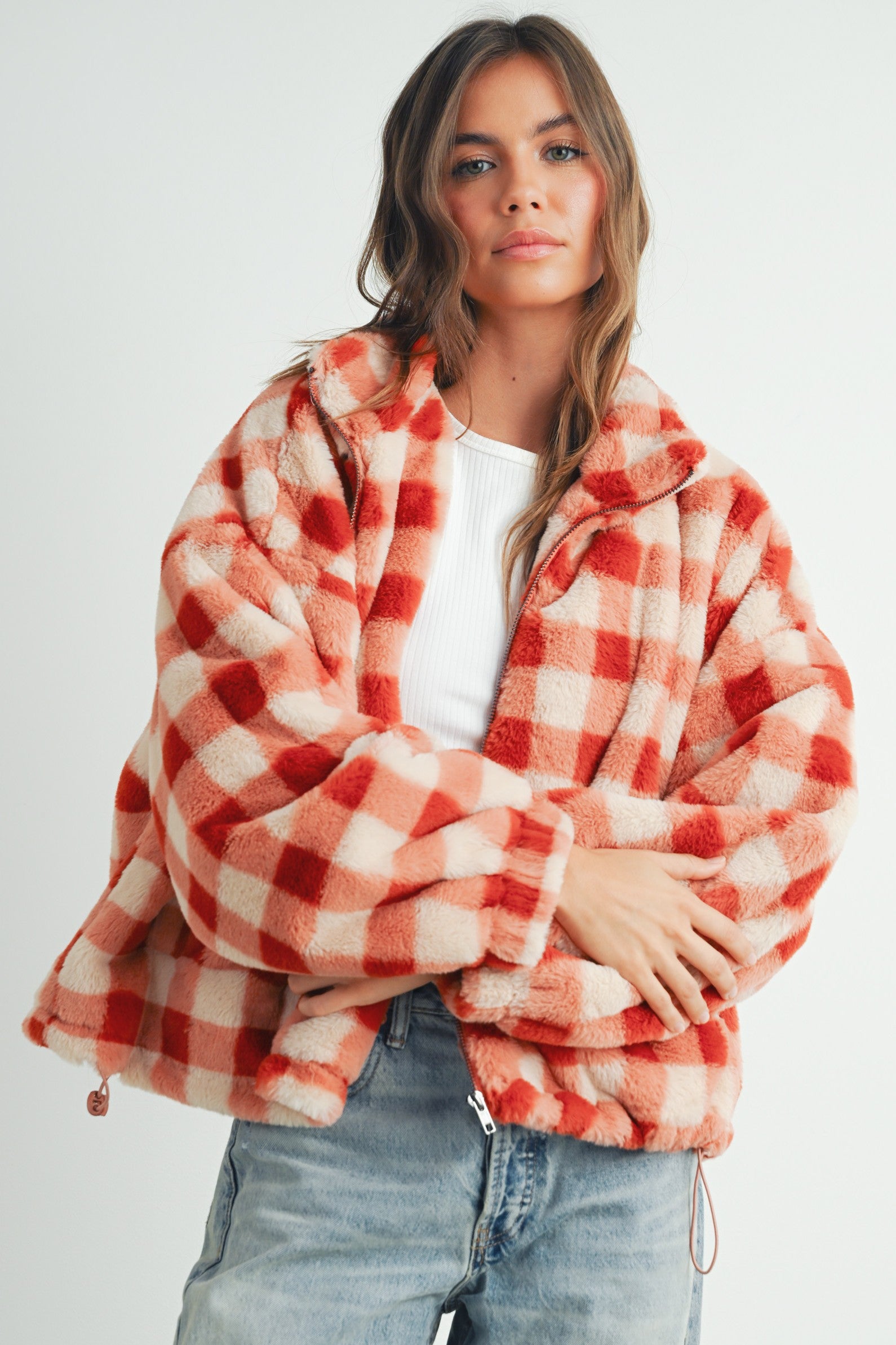 Drop Shoulder Plaid Jacket