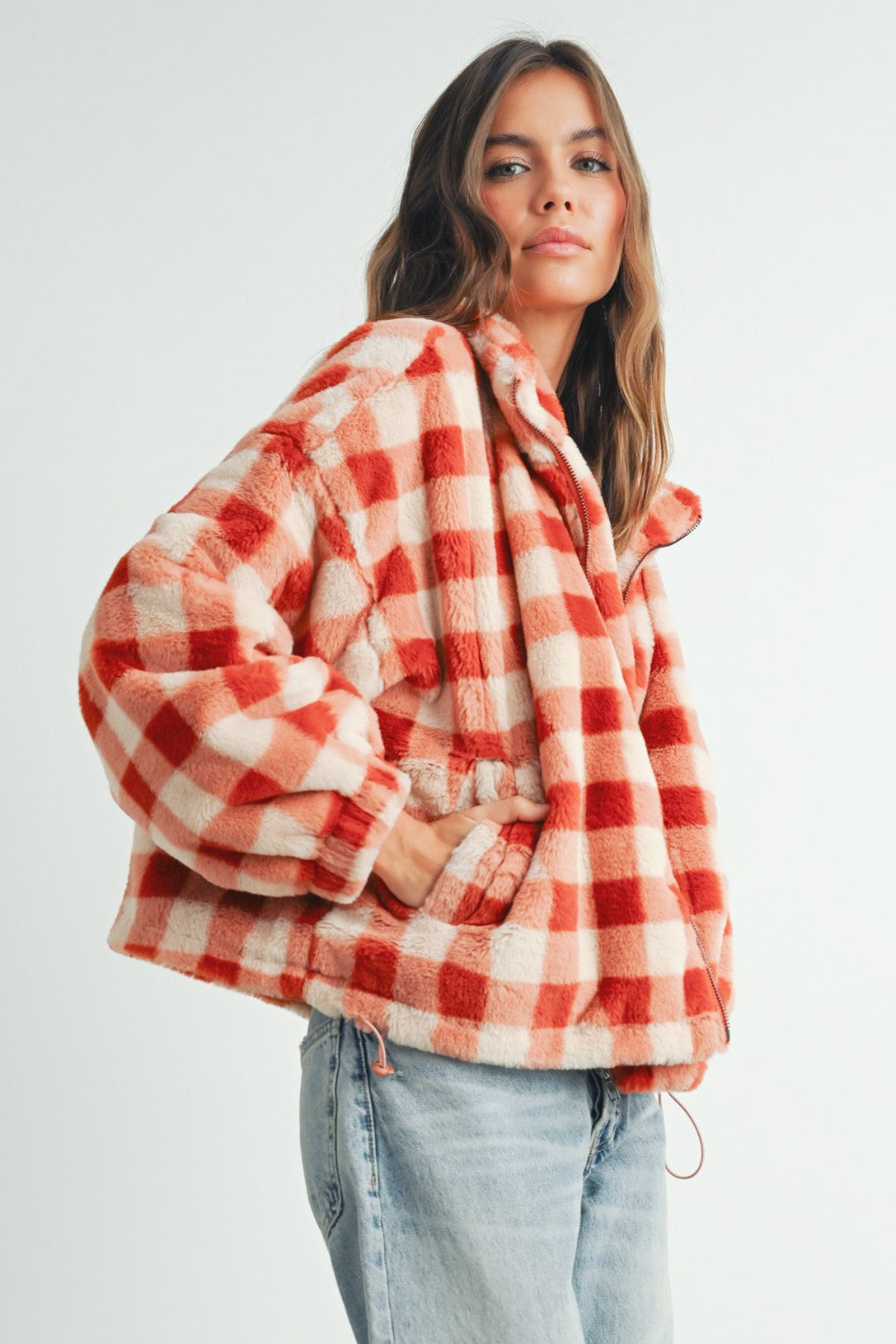 Drop Shoulder Plaid Jacket