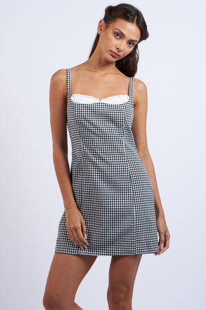 Checkered Lace Mini Dress - Black