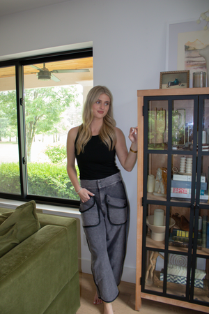 Vintage Washed Barrel Pants - Black