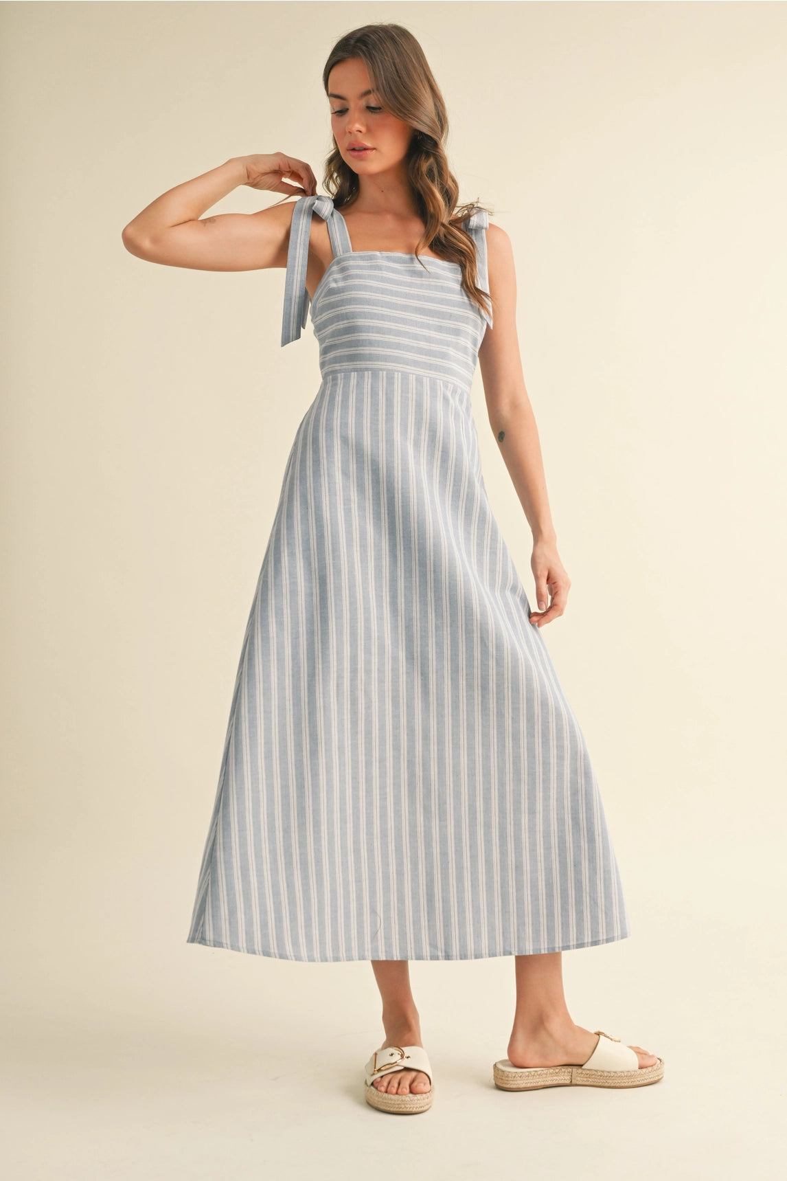 Ava Striped Midi Dress - Light Blue