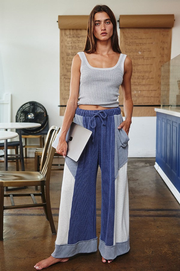 Color-Block Wide Legs Pants