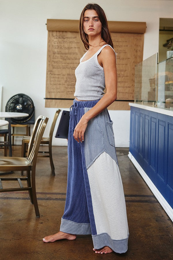 Color-Block Wide Legs Pants