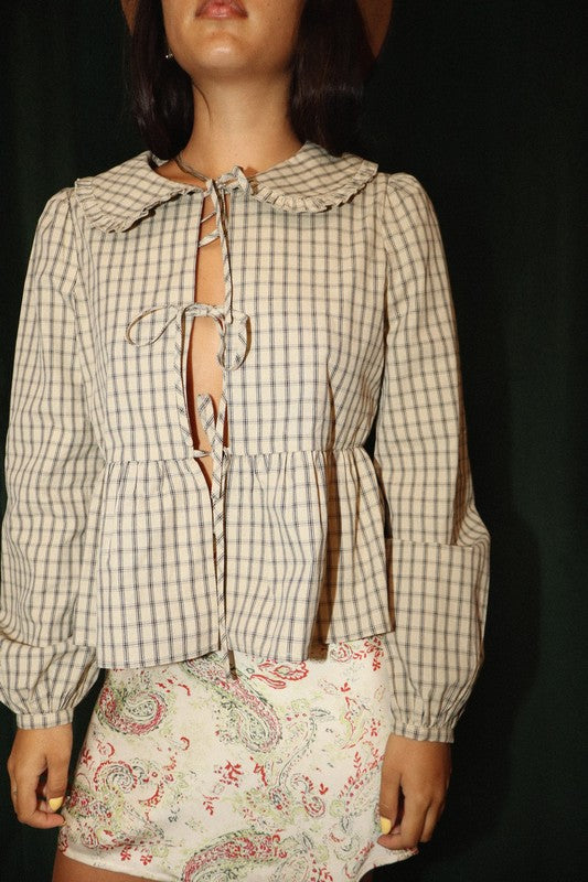 Plaid Tie Blouse