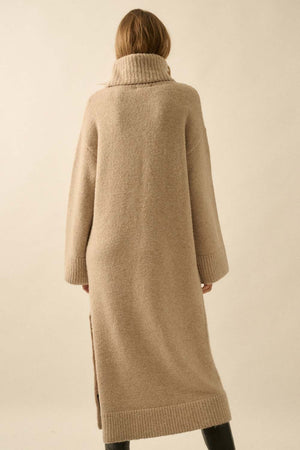 Cowl Neck Midi Sweater Dress - Sand