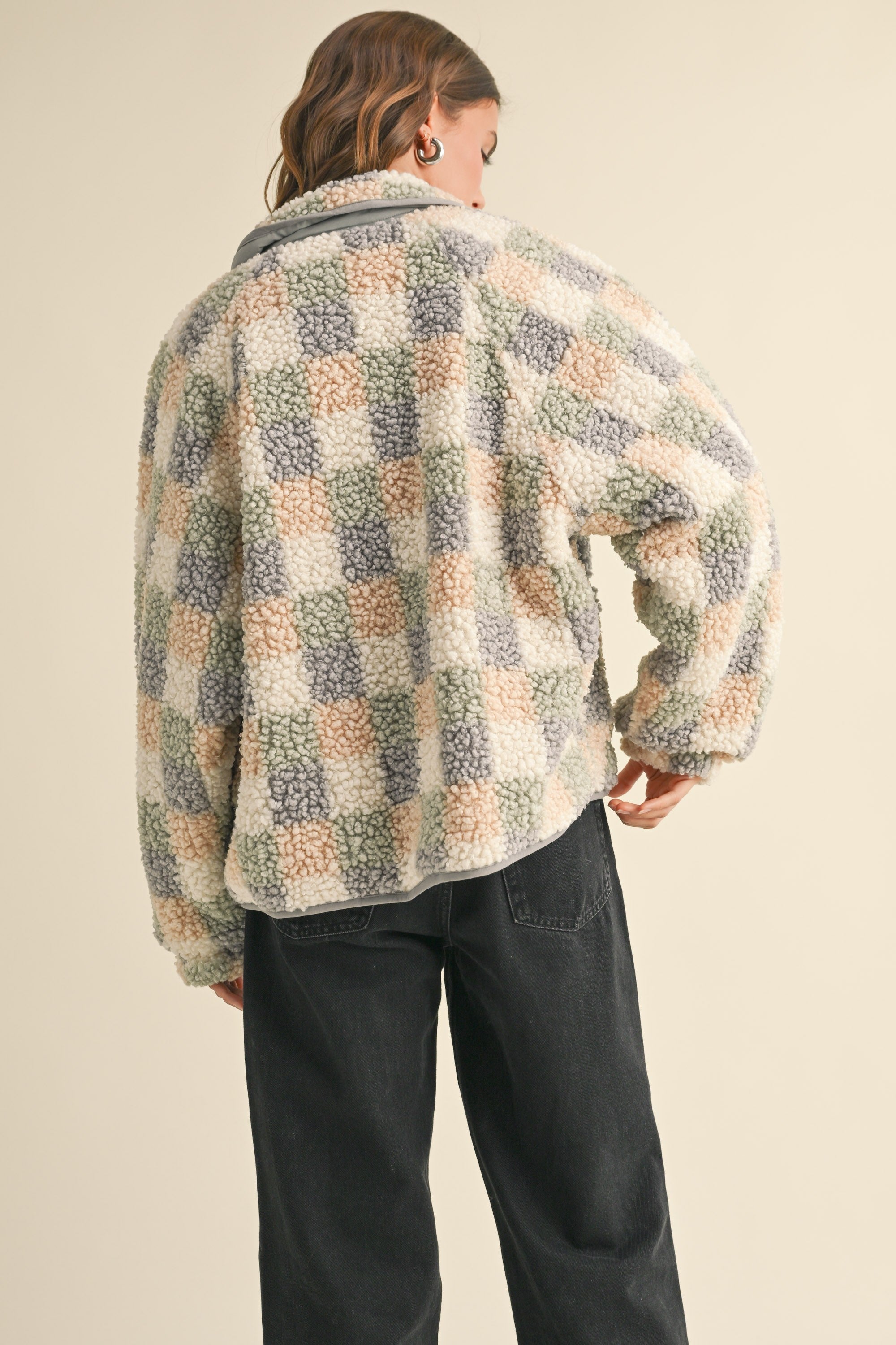 Grid Pattern Sherpa Jacket