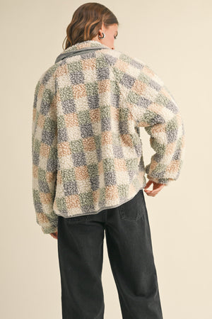 Grid Pattern Sherpa Jacket