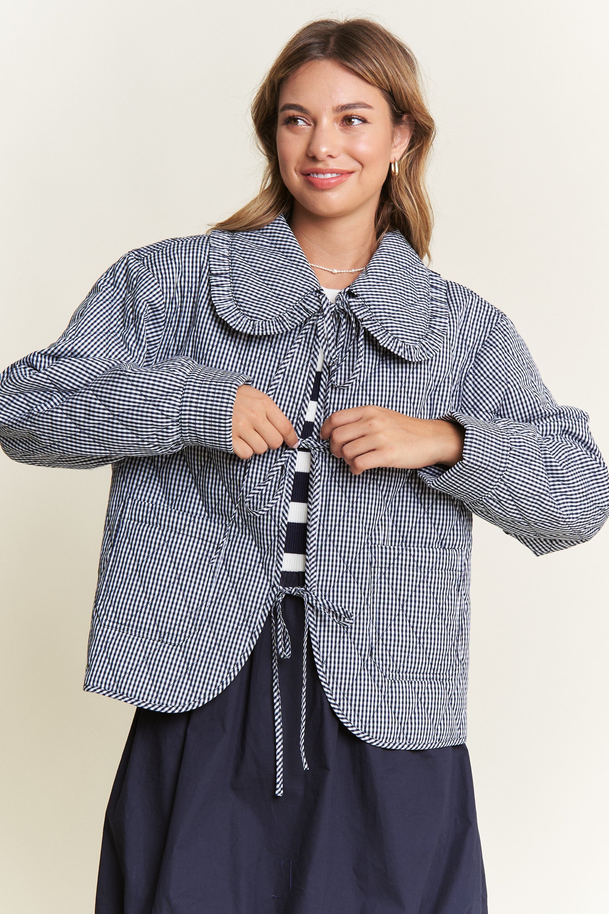 Quilted Gingham Jacket - Black