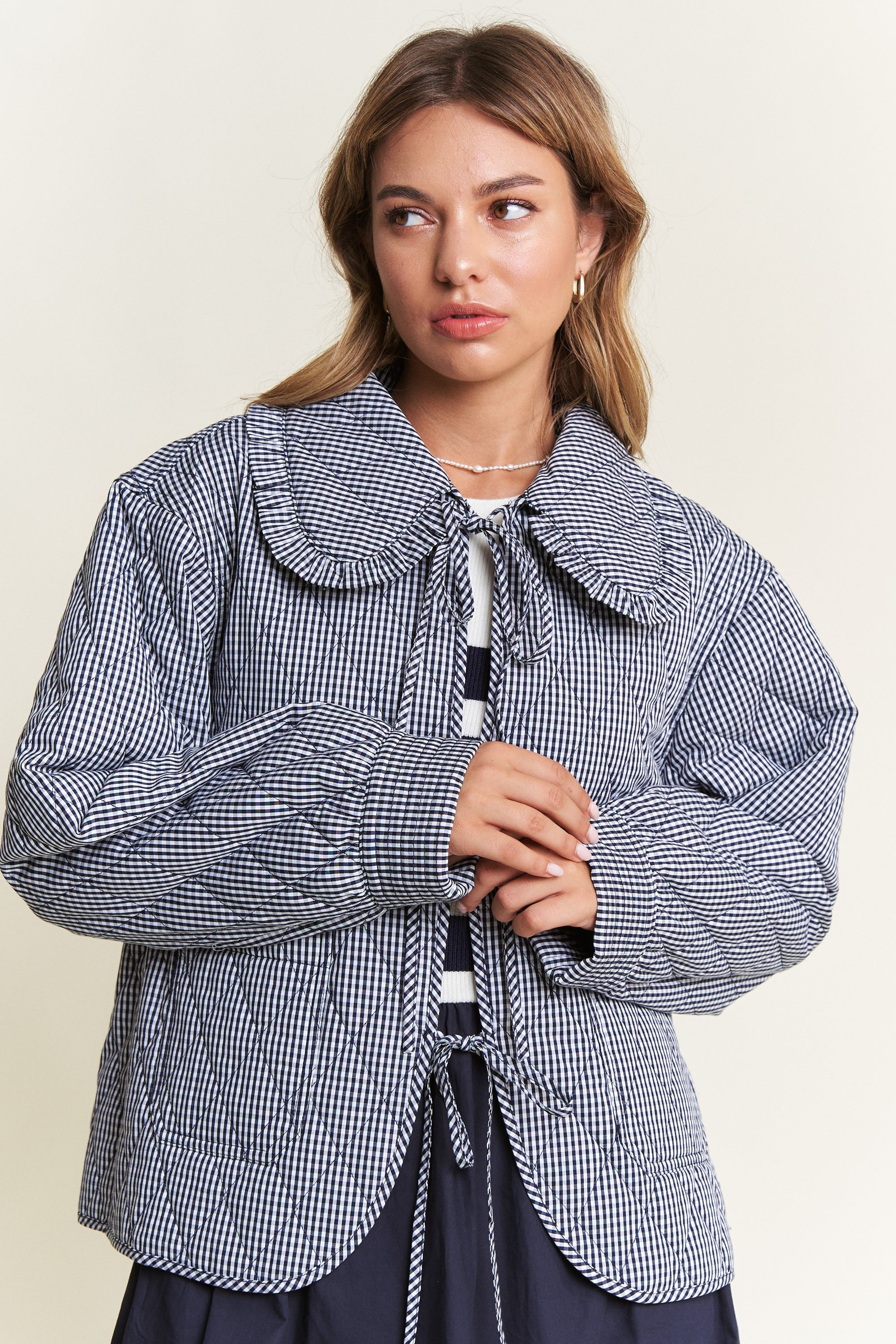 Quilted Gingham Jacket - Black