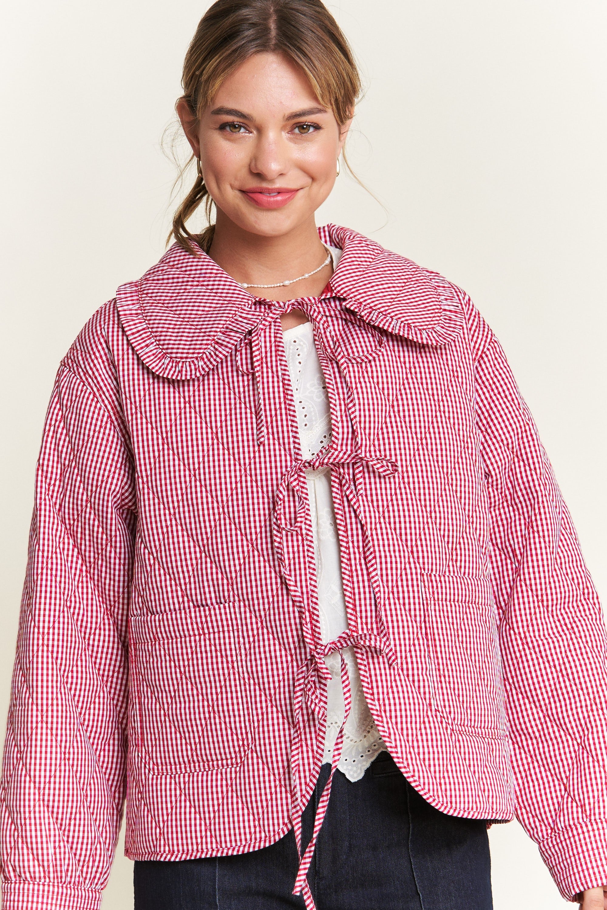 Quilted Plaid Jacket - Red