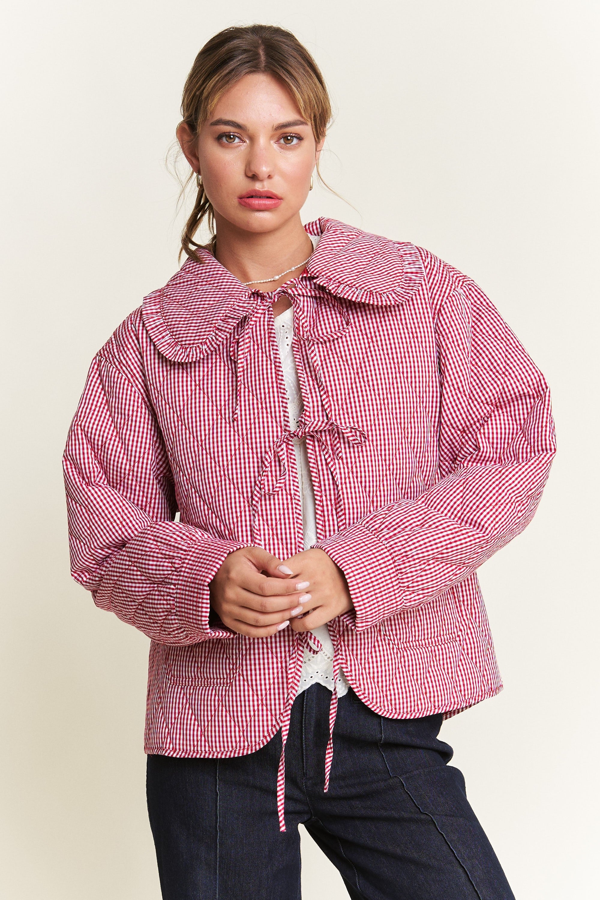 Quilted Plaid Jacket - Red