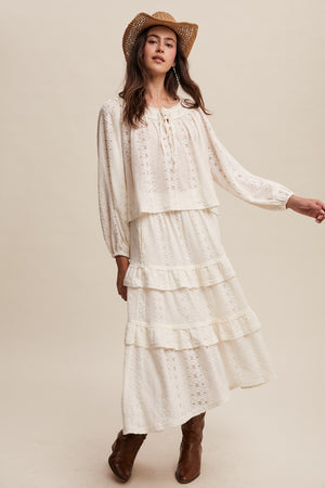 Lace Tiered Maxi Skirt Set - Cream