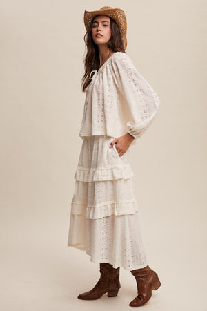 Lace Tiered Maxi Skirt Set - Cream