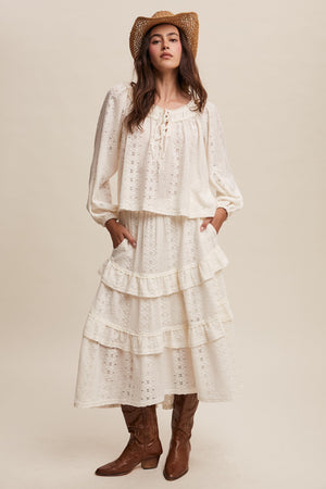 Lace Tiered Maxi Skirt Set - Cream