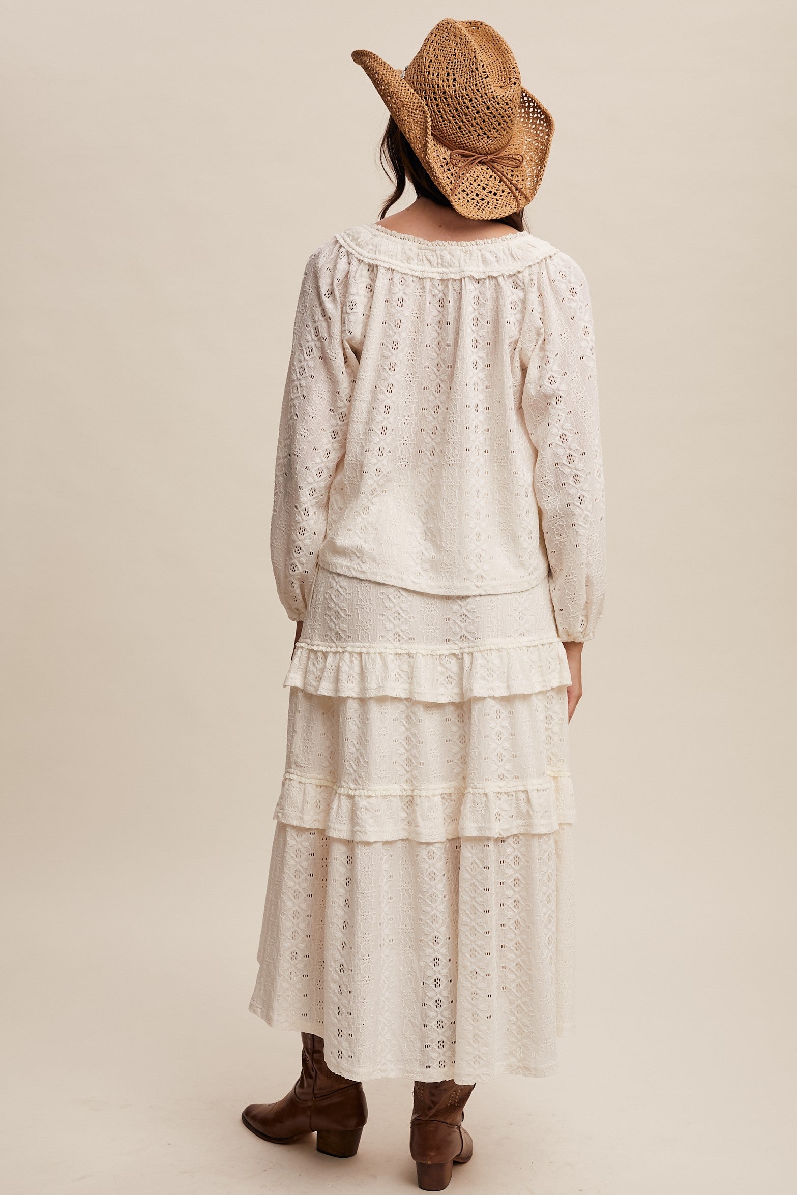 Lace Tiered Maxi Skirt Set - Cream